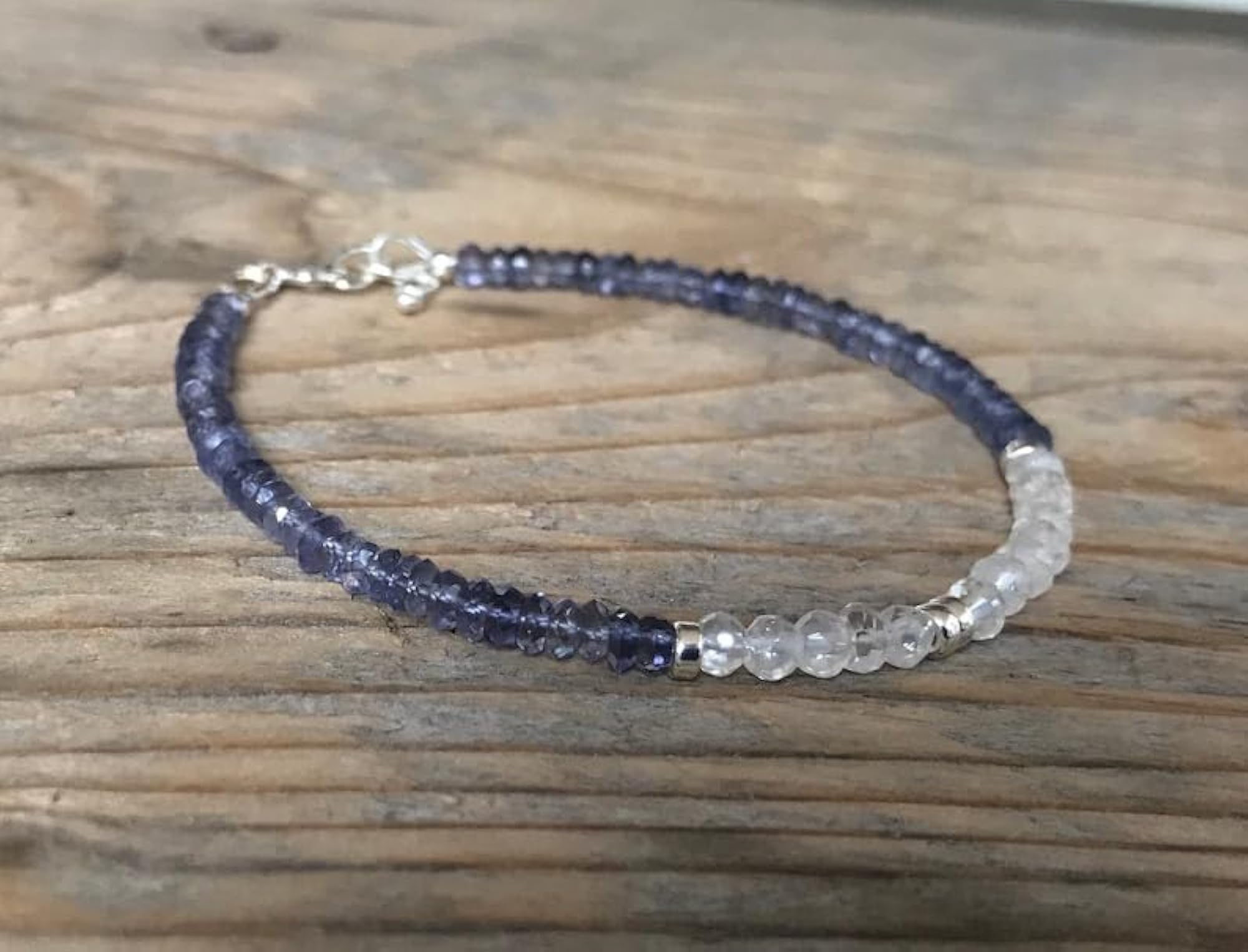 Crystal Quartz & Iolite Adjustable Bracelet, Silver Plated Clasp