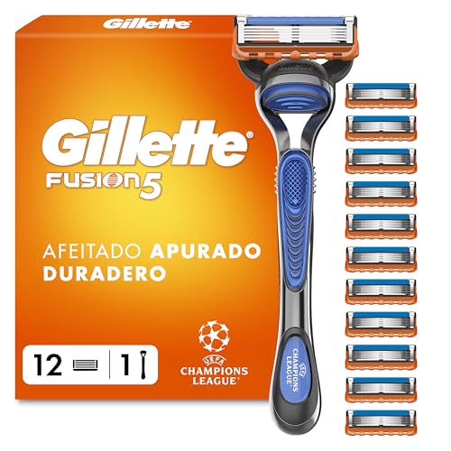 Gillette - Afeitadora para hombre Fusion5, edición especial, mango reutilizable y 12 recambios con 5 cuchillas anti-Fricción, hoja de precisión para un afeitado facial eficiente, cartucho con banda