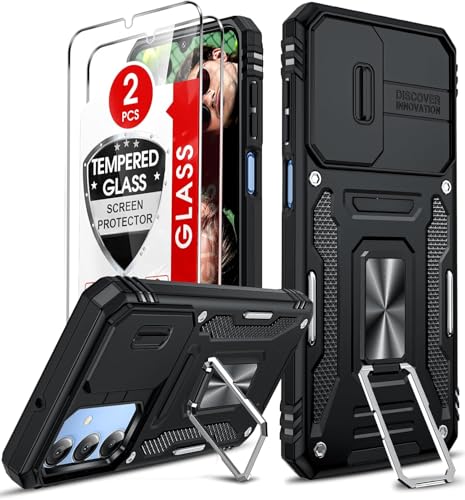 LeYi Cover per Samsung A16 5G/4G con Vetro Temperato[2 Pack], Custodia con Protezione Fotocamera[Slidable] con Anello Supporto, Antiurto Militare TPU Bumper Case per Samsung Galaxy A 16, Nero