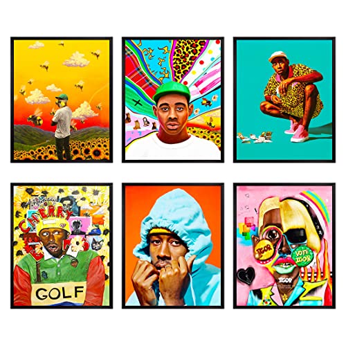 Tyler The Creator Poster - 6 Pieces Printed Canvas Posters Album Covers Frameless Posters Unique Printed 8x10 Inch Hip Hop Decor Poster Wall Art Album Cover Poster Decor Living Room Kitchen Dorm Poster Decor Room Aesthetic Music Poster