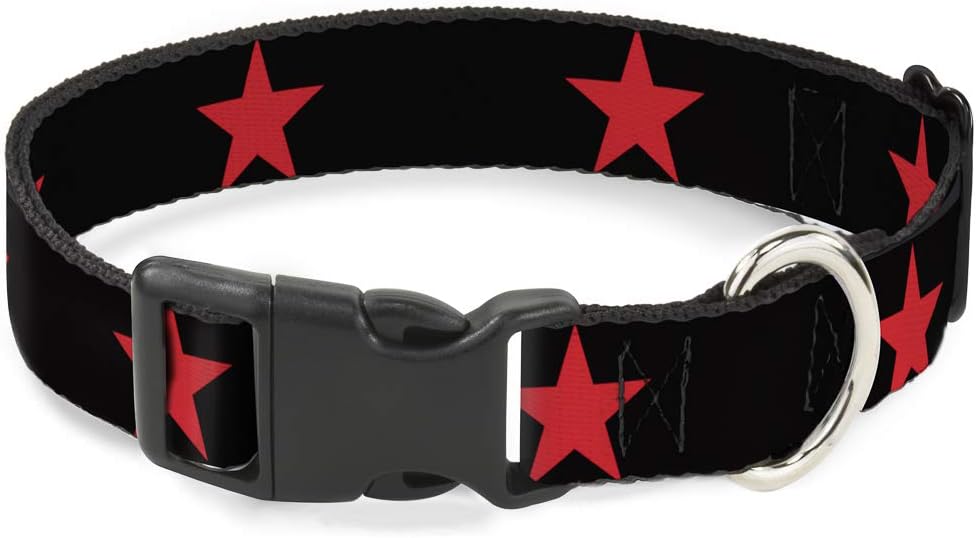 Buckle-Down Plastic Clip Collar - Star Black/Red - 1.5" Wide - Fits 16-23" Neck - Medium