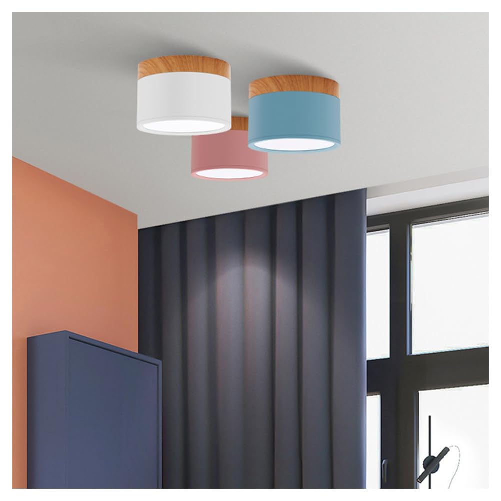 Reflektory sufitowe LED do zabudowy, 5W, 7W, 9W, 12 W, 15 W, wygląd drewna, oświetlenie wewnętrzne, 9W, możliwość ściemniania, naturalna biel, niebieski