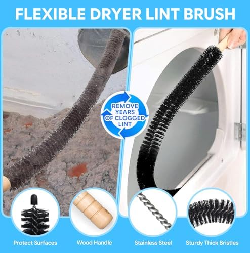 Dryer Vent Lint Cleaning Kit: 2-Pieces Universal Vacuum Attachment Brush Solution for Homeowners - Dryer Hose Vent for Lint Removal Use - 4