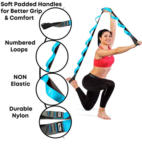 Stretching Strap With Loops - Non Elastic Stretch Band For Physical Therapy, Yoga Strap For Stretching Equipment, Stretch Bands For Exercise And Flexibility - Fascia, Hamstring & Leg Stretcher Belt #TOP2