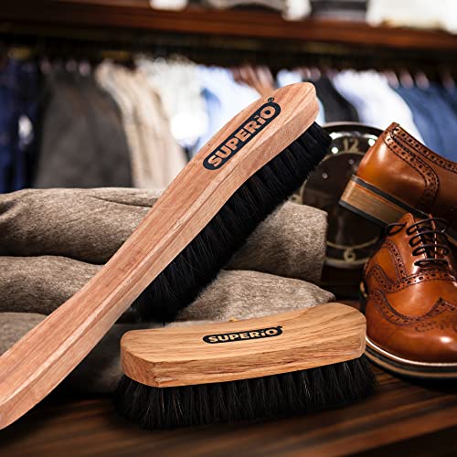 Superio Hat Brush And Shoe Brush Set, 100% Soft Horsehair Bristles, Wooden Handle With Comfort Grip, Dust And Lint Remover, Shoe Buff Brush, Boots & Other Leather Care (Set Of 2) #TOP4