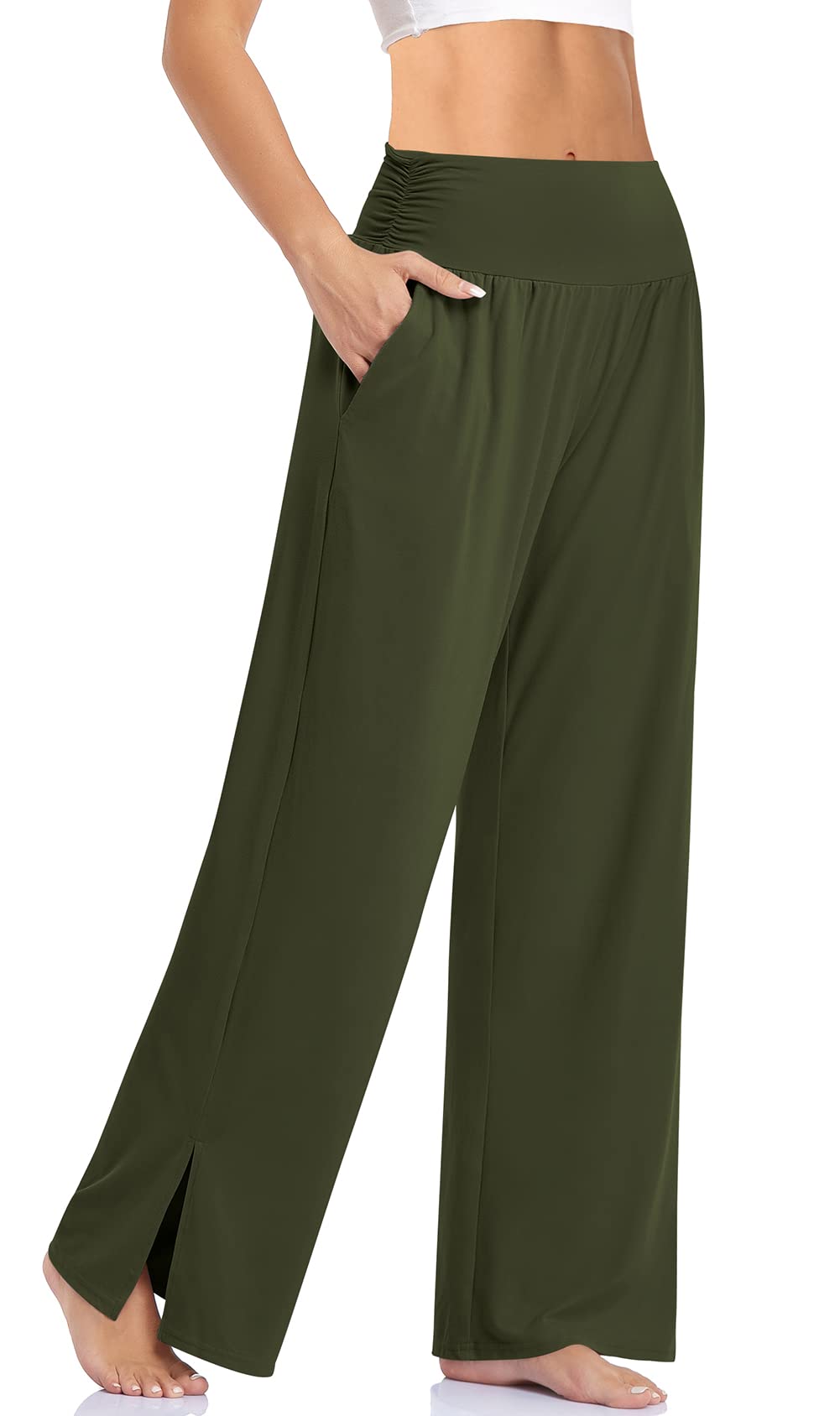 UEU Womens Wide Leg Yoga Pants High Waisted Adjustable Tie Knot Joggers Casual Loose Plus Size Lounge Sweatpants with Pockets