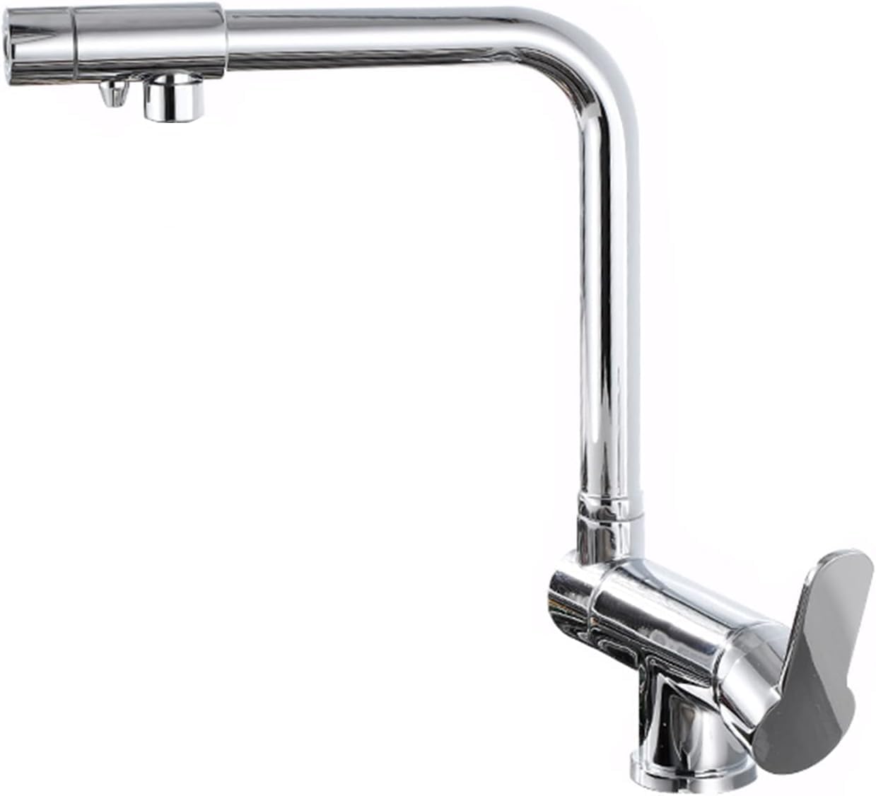 Robinet de cuisine 3 voies chrome éclatant évier devant fenêtre