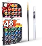 AROIC 48 Colors Watercolor Paint,Washable WaterColor Paint Set with a Refillable Water Brush Pen Travel Art Kit for Beginners & Artists Birthday Gift for Art Lovers 12 years old+