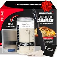 Complete Sourdough Starter Kit Glass Jar with Lid, Kitchen Scale and More | Useful Birthday Gifts for Women, Bakers, Mom, Wife Christmas Gift Idea | Make Homemade Artisan Bread | Care for Your Sourdough Starter