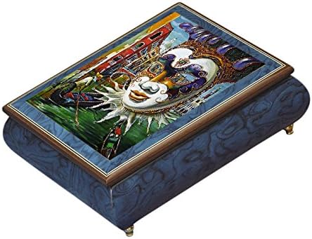 Ercolano "Venice through the mask eyes 18 Note tune Wooden Box with Image, 7.25 by 6 by 2.75-Inch, Blue Glossy Finish
