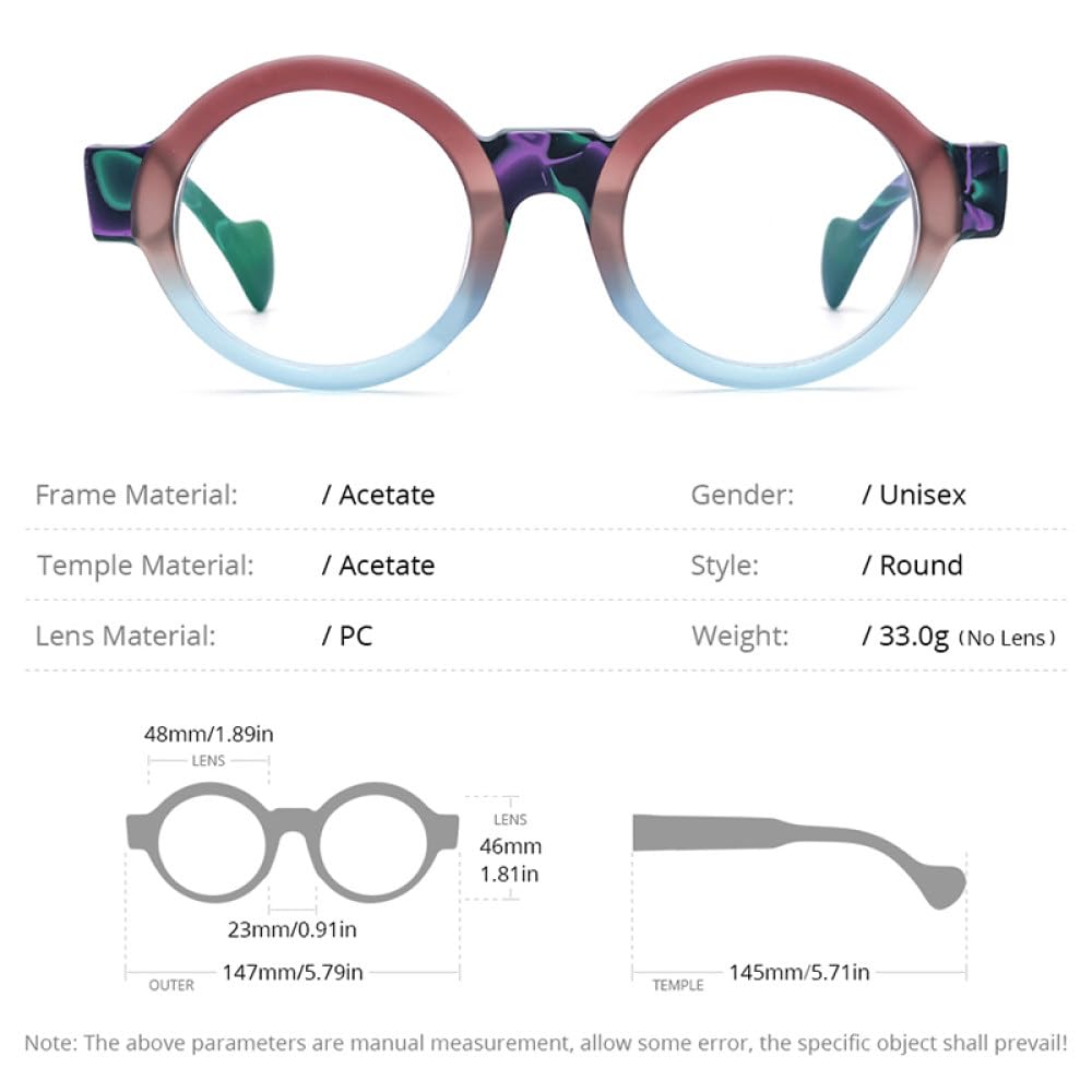 MUTYNE Occhiali da vista in acetato opaco Montatura da uomo Occhiali da vista rotondi grandi multicolori a gamba larga Occhiali da vista da donna