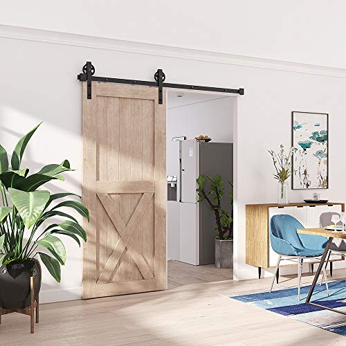 Zekoo 5Ft Barn Door Hardware Kit For Interior Barn Door,Sliding Track Kit For Single Door Black Big Wheel Hanger,Heavy Duty,Slide Smoothly Quietly,Easy Install #TOP1