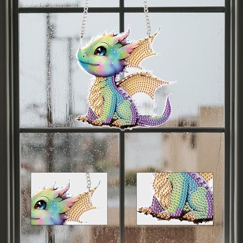 Image of Flying Dragon Diamond Painting Hanging Kit, DIY 5D Special Shaped Crystal Rhinestones Diamond Art Pendant Ornament Acrylic, Fantasy Dragon Art for Wall, Door or Car Decoration, Handmade Craft Gift