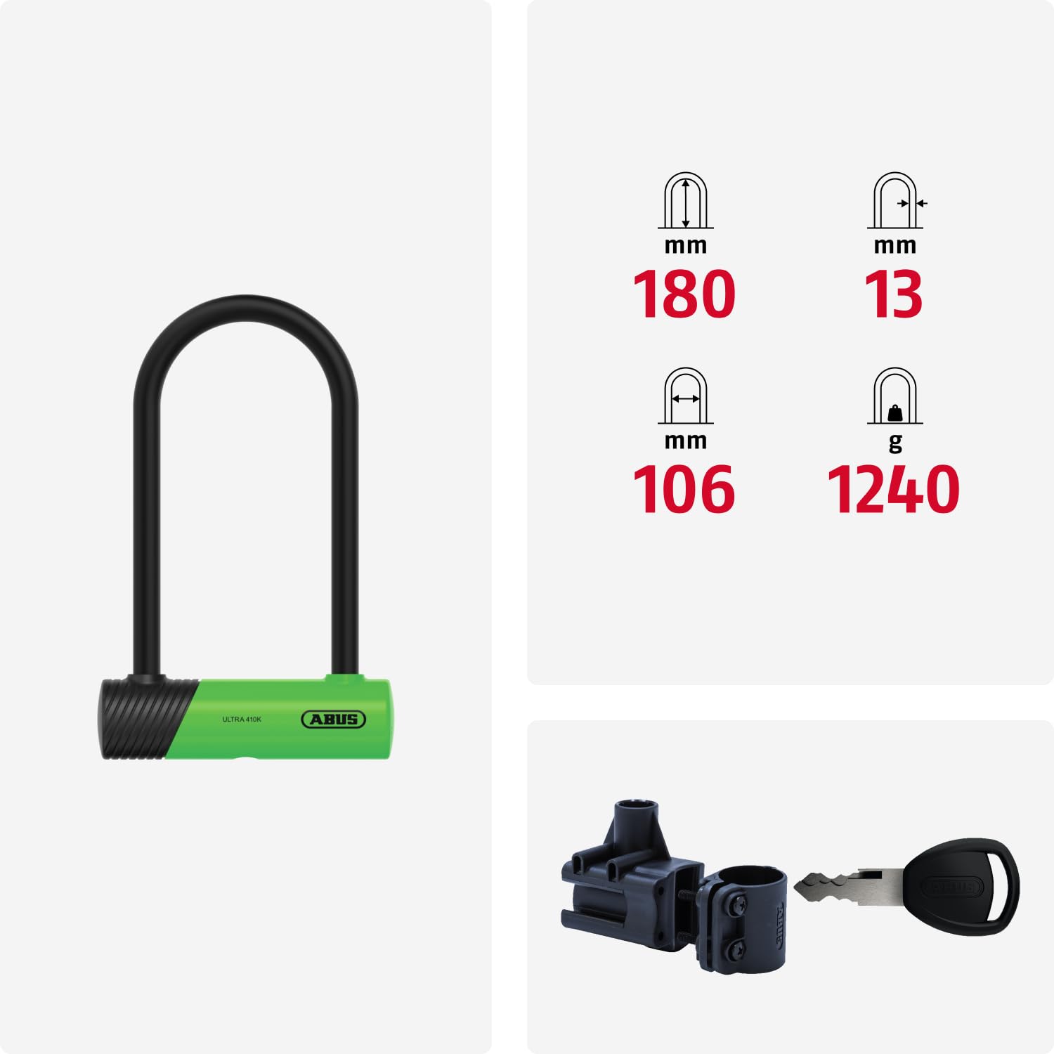 ABUS Bügelschloss 410K Ultra für Fahrrad und E-Scooter - handliches und robustes Fahrradschloss mit praktischer Halterung zum Transport - Fahrrad-Zubehör