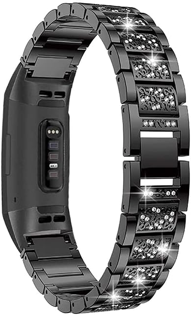 AISPORTS Compatible with Fitbit Charge 3 Strap/Fitbit Charge 4 Strap for Women, Crystal Bling Glitter Diamond Jewelry Adjustable Sport Wristband Metal Bracelet Replacement Strap for Fitbit Charge 3/4