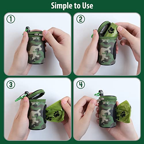 Image of FURHAB Dog Poop Bag Holder for Leash Doggie Waste Bag Dispenser Puppy Potty Carrier Small Doggy Zipper Pouch with Carabiner Clip 1680D Nylon Oxford with 1 Roll of Pet Trash Bags, Woodland Camo