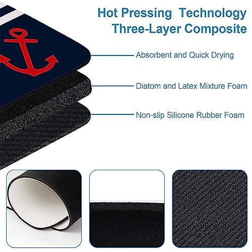 YISUMEI Nautical Stripe Anchor Bathroom Mat, Non-Slip Super Absorption Bath Carpet with Rubber Backing - Image 4