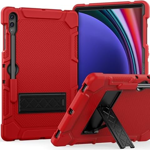 MARIWIVI Protective Case for Samsung Galaxy Tab S9 Plus & FE Plus, Shockproof Cover with S Pen Holder, Multi-Angle Viewing Kickstand (Red+Black) Cover