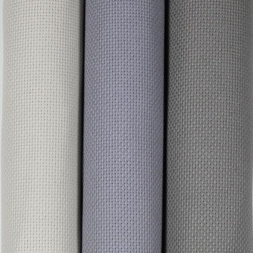 Image of KCS 3 pc of 15 inch x 18 inch Counted Cross Stitch Cotton Aida Cloth Needlework Rolled Fabric Box,18CT,Pearl Grey+Light Steel Grey+Medium Grey