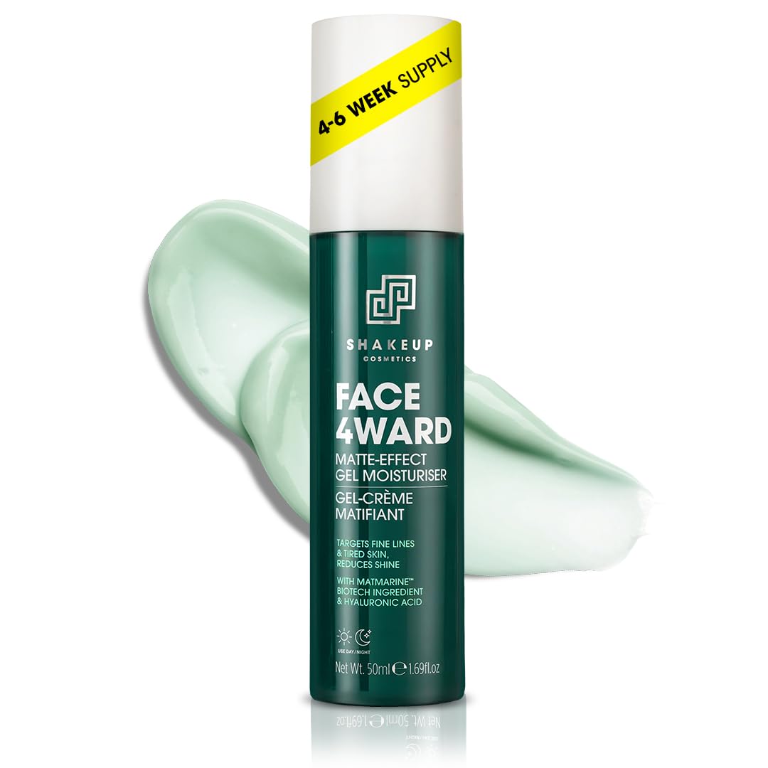 Shakeup Cosmetics Mens Daily Moisturiser, Lightweight & Non-greasy, Reduces Shine, Fresh Subtle Scent. Vegan with Matmarine & Hyaluronic Acid, 50ml. Aka. FACE 4WARD MATTE-EFFECT GEL MOISTURISER