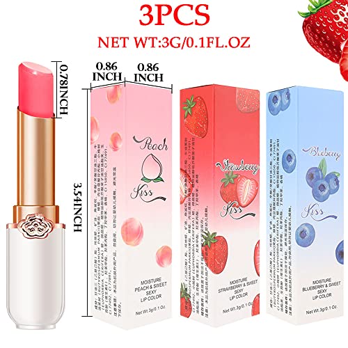 Bingbrush 3 Pcs Peach Strawberry Blueberry Color Changing Lipstick Queen,Ph Mood Long Lasting Labiales Lip Gloss Lip Balm Tinted Magic Lip Stain Moisturize Glossly Makeup Jelly Crystal Lipstick Set For Women #TOP6