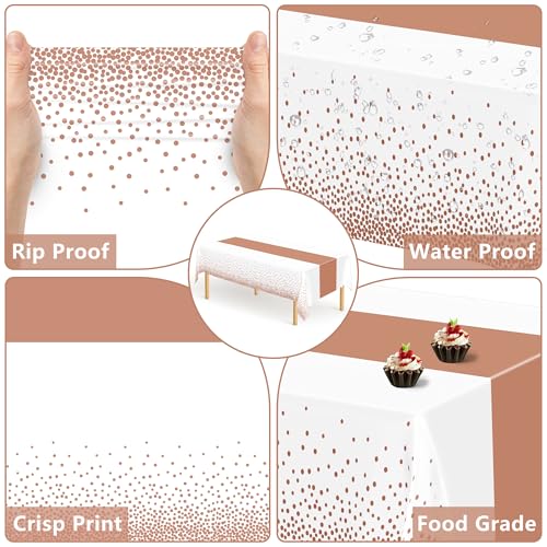 Image of QZYL 4 Pack Disposable Table Cloth, 54 inch x 108 inch Rectangle Party Table Cloths with Pink Dot, Waterproof Plastic Table Covers for Birthday Wedding Receptions Family Gathering Holiday Dinner