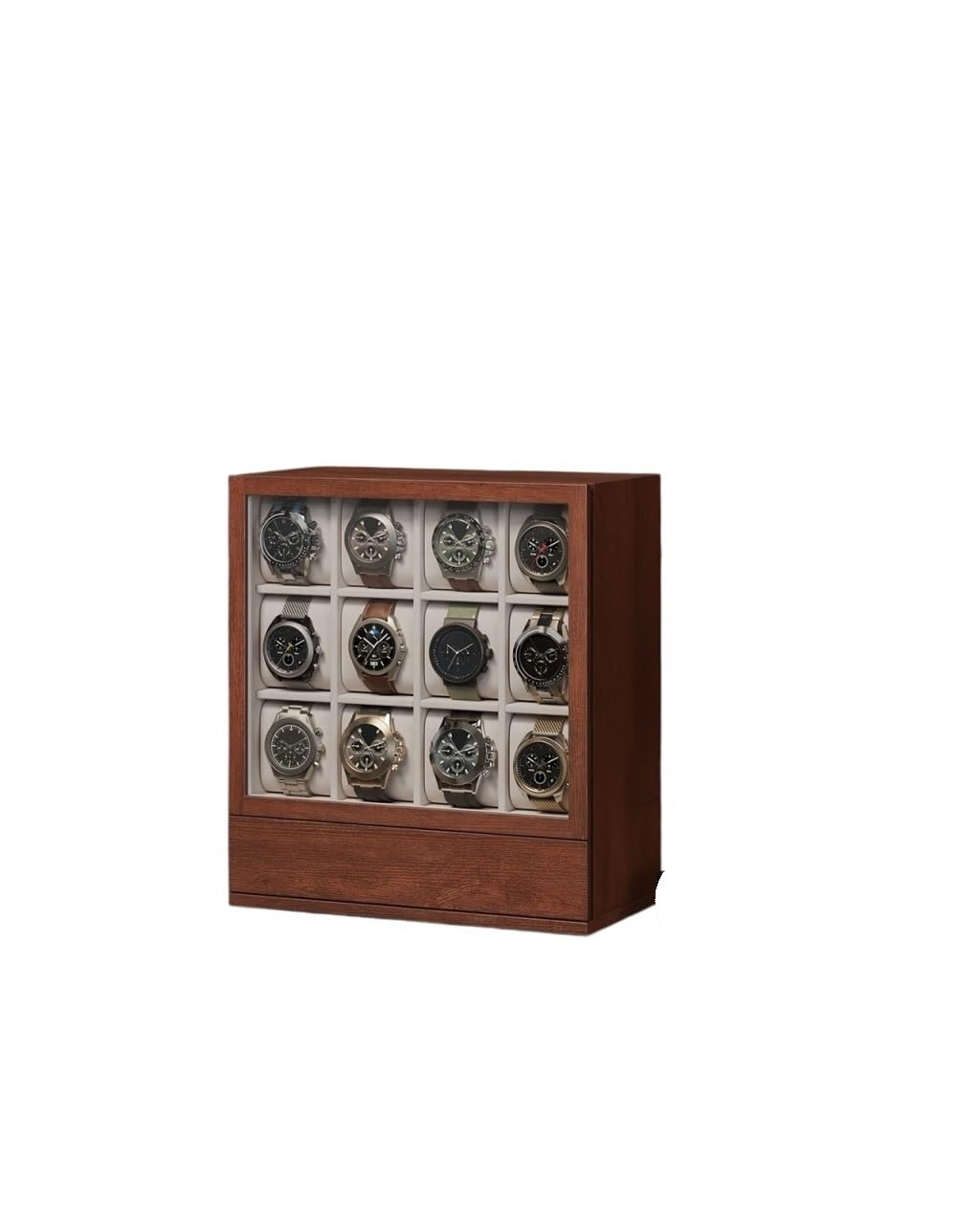 SHENJMAI Watch Box 12-Slot Wooden Watch Box, Display Case with Window, Cabinet with Solid Wood Veneer
