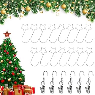 TANCUDER 40 PCS Christmas Ornaments Hooks Star Shape Bauble Hooks Hangers Xmas Tree Hooks Light Hooks with 10 PCS Curtain Clips S Metal Hanging Clips Hooks for Xmas Tree Home Party Decoration, Silver