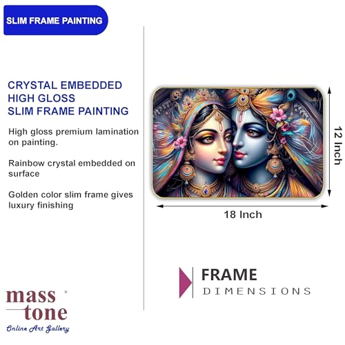 Image of Masstone Radha Krishna Crystal Embedded High Gloss Wall Painting, Golden Slim Frame, 45x30 Cm Wall Art for Living Room, Bedroom, Office & Home Decor (CRG36)
