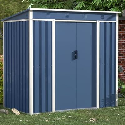 SUXXAN Metal Outdoor Storage Shed 6FT x 4FT, Steel Utility Tool Shed Storage House with Sliding Door, Metal Sheds Outdoor Storage for Backyard Garden Patio Lawn, Blue