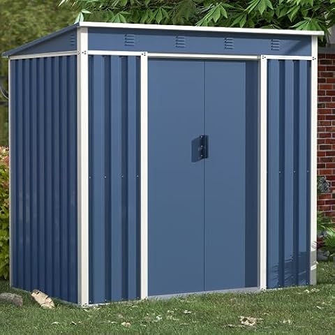 SUXXAN Metal Outdoor Storage Shed 6FT x 4FT, Steel Utility Tool Shed Storage House with Sliding Door, Metal Sheds Outdoor Storage for Backyard Garden Patio Lawn, Blue Cover