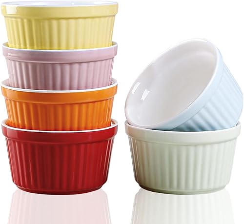 Miniatura 14 de Ramekins - Juego de 6 platos aptos para horno, creme Brulee para ramekin y soufflé, cuencos de porcelana para hornear, platos para salsa. Tazas
