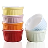 Ramekins 6oz Oven Safe,Creme Brulee Ramekin and Souffle Dishes,Porcelain Baking Bowls,Dipping Sauce Dish.Pudding Cups,Set of 6,Colorful.