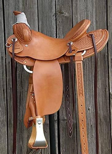 Western Horse Saddle Wade Tree A Fork Ranch Roping Work Handmade Tooled Carved Premium Leather Equestrian Trail Horse Saddle for Horse Riding Size: 10-18 inches Seat, OS455