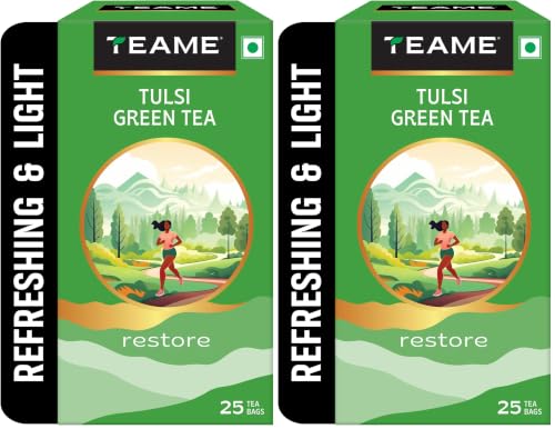 Image of TE-A-ME Tulsi Green Tea - Green Tea Bags 25 pcs | Tulsi 25 Tea Bags (Pack of 2)