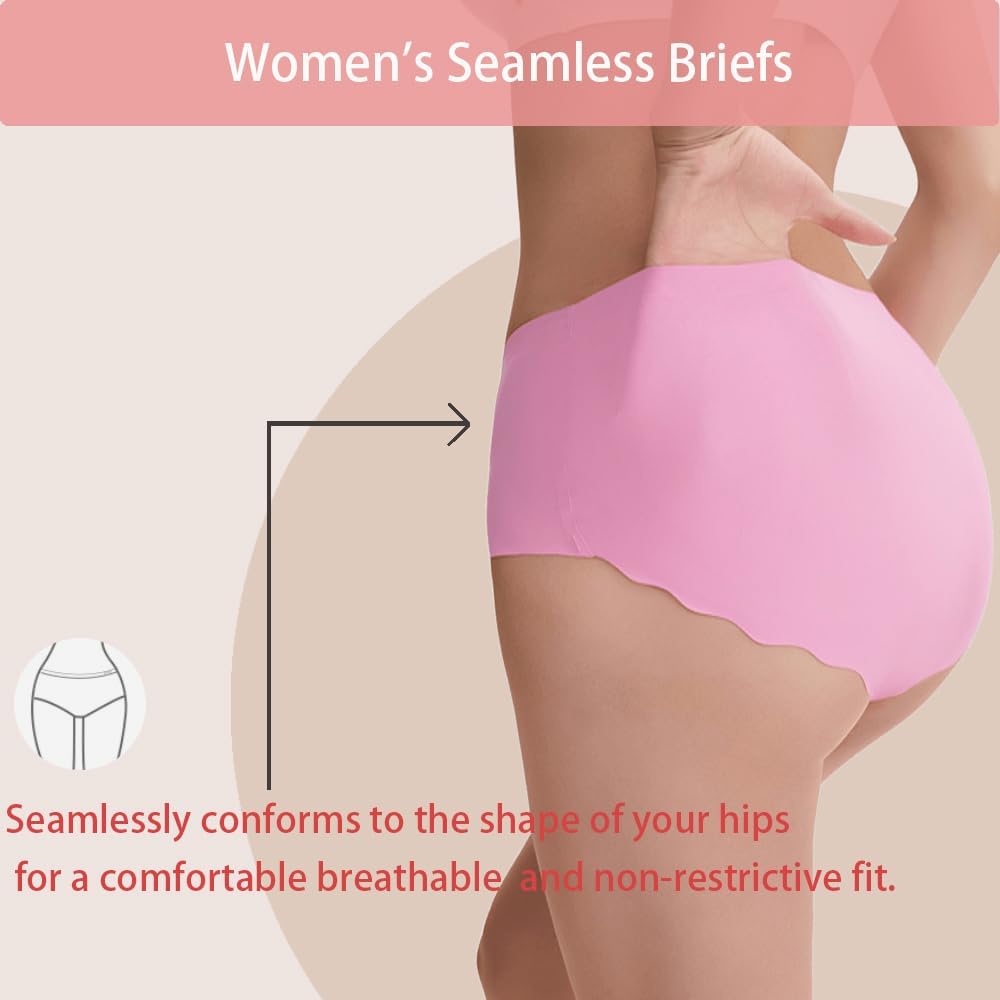 Womens Seamless Underwear mid-rise briefs Underpants No Show Panties Soft Touch Comfort Butt Lifter Briefs(6 Packs) - Image 3