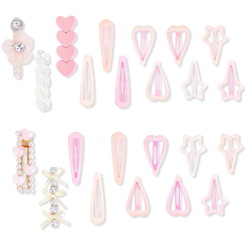 Barrette à cheveux en métal rose et étoile : lot de 23 épingles crocodiles colorées