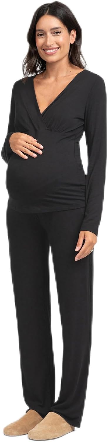 Seraphine Women's Maternity & Nursing Bamboo Pyjama Set Black