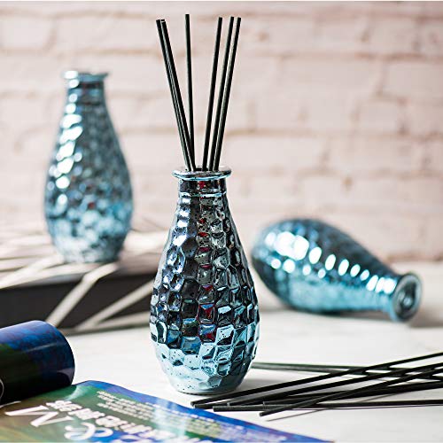 8 Ounce Pebble Grain Glass Diffuser Bottles With 48Pcs Dark Grey Fiber Sticks Set Of 6 (Blue) #TOP2