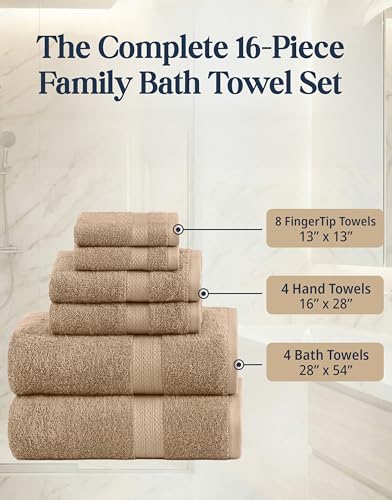Image of LANE LINEN 100% Cotton Towels Set - 16 Piece value pack - Soft, Absorbent & Durable - 4 Bath, 8 Washcloths, 4 Hand Towels for Bathroom - Ideal for Home, Spa & Gym - Quality You Can Trust - Taupe