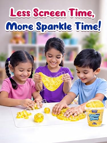 Image of HOTKEI Yellow Glitter Slime for Kids 3+ Years Super Stretchy Soft and Smooth Shiny Non-Toxic Sparkle Fun Slime Toy Birthday and Return Gift for Boys and Girls