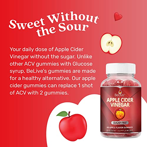 BeLive Apple Cider Vinegar Gummies - ACV Gummies without Sugar I Detox & Cleanse Digestive Health I Alternative to Capsules, Vegan, Keto Friendly, Non-GMO, Gluten Free | 60 Ct - Thumbnail 6