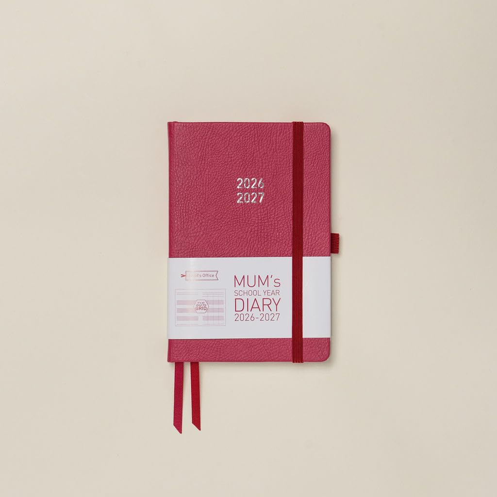 Mum's School Year Diary 2026-27 (Raspberry) - Medium sized Academic 2026-27 diary - Aug 2026 to Aug 2027 - Week-To-View with 4 column GRID layout - organise the scheduling chaos of busy family life โ image 1