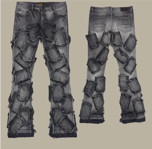 Men's Slim-fit Denim Mid-Rise Pants with Frayed Edges, Hip-hop Street Style Men's Jeans2