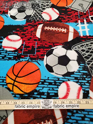 Fleece Fabric Printed Anti Pill / 58 Wide/Sold by The Yard (Sports Balls On Brick Walls) Fleece Fabric Printed Anti Pill / 58" Wide/Sold by The Yard (Sports Balls On Brick Walls)