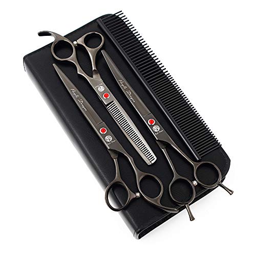 Image of Purple Dragon 7.0 inch Rhinestone Decoration 3PCS Pet Grooming Scissors Dog Hair Cutting & Thinning Shears Set (Bright Black)