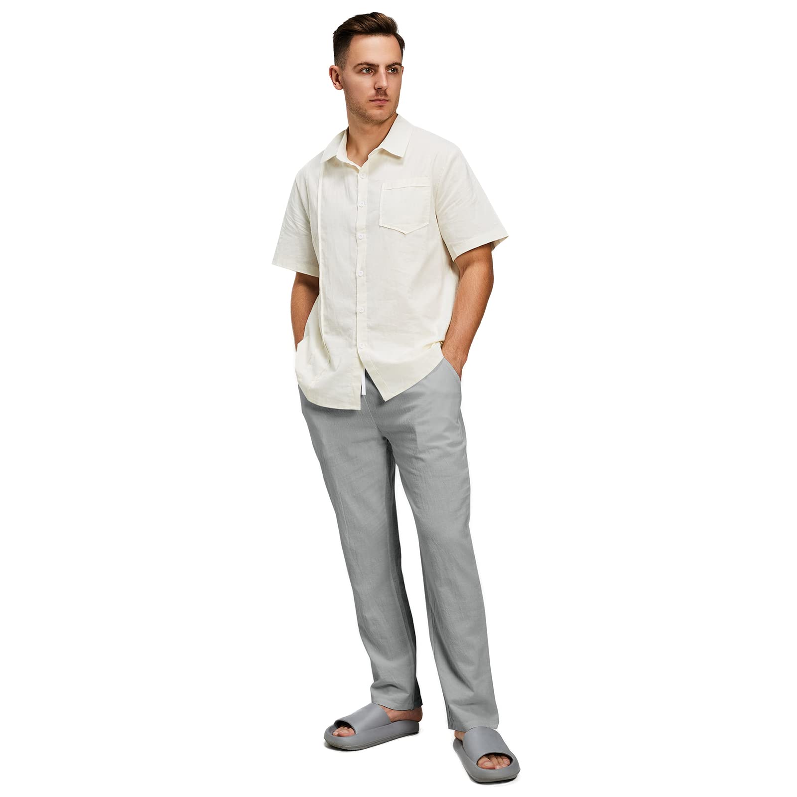 Pantalones de Yoga de Playa de Lino con Cordón para Hombre, Pantalones Largos Casuales Sueltos y Ligeros.