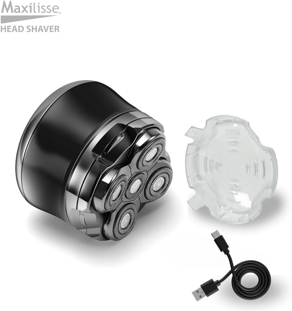 JML Maxilisse Head Shaver for Men - Maquinilla de afeitar eléctrica con 5 cabezales flotantes | Afeitadora de cabeza recargable inalámbrica con agarre ergonómico y cómodo, afeitado suave ultra cercano, diseño ligero