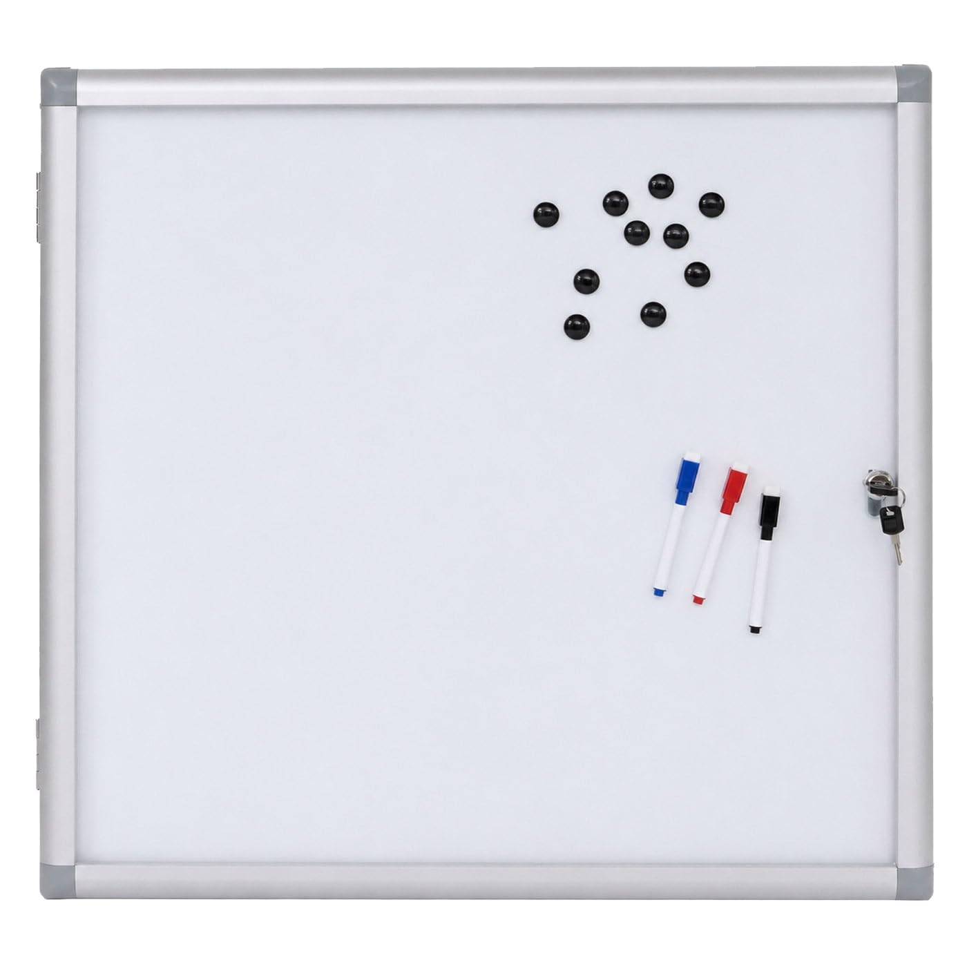 HWC-Q51, tablica magnetyczna, tablica suchościeralna, do przypinania, aluminium, zamykana, wraz z akcesoriami 65 x 68 x 7 cm