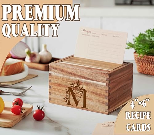 InnoBeta Personalized Gifts Recipe Box, Personalized Initial Recipe Card Holder Box with 50 4 x 6 inch Recipe Cards, 10 Dividers, Initial Recipe Organize - K